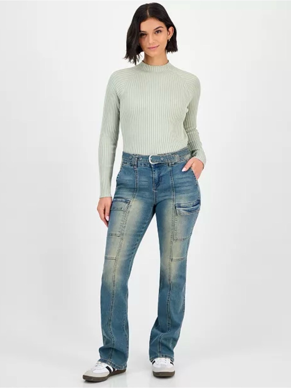 Madden Girl Faded Blue Straight-Leg Cargo Jeans